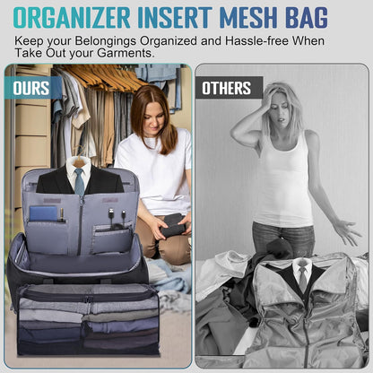 Convertible Garment Duffel Bag with Mesh Storage Bag, Water-Resistance Carry On Garment Bag with Suit Compartment, 2 in 1 Hanging Suit Travel Bag (Black)