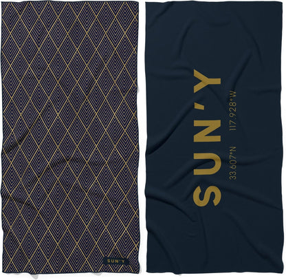 SUN'Y Waffle Microfiber Beach Towel – Sand Free, Quick Dry, Ultra Absorbent, Lightweight & Compact Travel Towel with Carry Bag - Large (63” x 31.5”), Newport