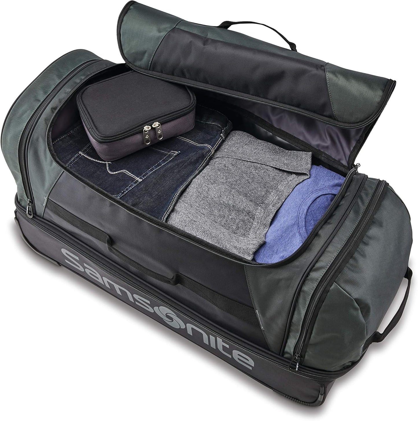 Samsonite Andante 2 Wheeled Duffel Bag – 28-Inch Durable Rolling Luggage with Inline Skate Wheels, Push-Button Handle & Spacious Compartments – Travel-Friendly and Lightweight - Moss Green/Black