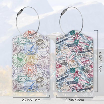 Travel Stamp,Travel Retro Labels Luggage Tags for Suitcases, 2 Pack Cute PU Leather Suitcase Tag Identifiers with Address Card for Baggage Tag
