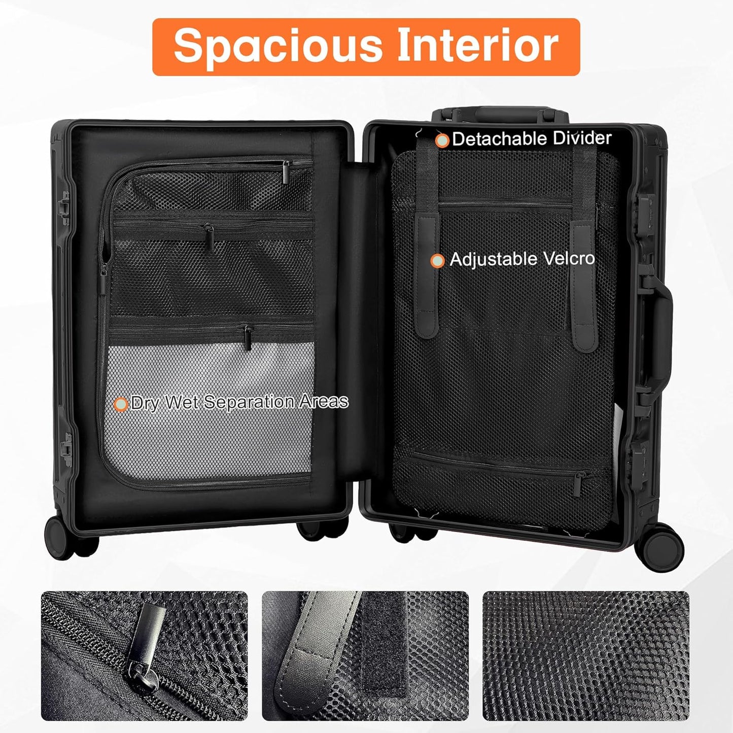All Aluminum 24 Inch Check In Luggage Hard Shell Suitcases with Spinner Wheels and TSA Lock, Large Zipperless Luggage for Travel, Black