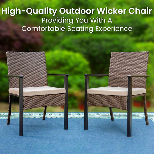 PHI VILLA Outdoor Wicker Chairs Set of 4, Rattan Covered Metal Armchairs with Removable Cushion, Heavy Duty Furniture Set for Patio, Deck, Porch, Yard