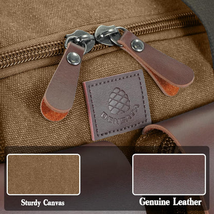 Canvas Duffle Bag for Men 50L Travel Duffel Bags Expandable Genuine Leather Duffel Overnight Weekender Carry On Bag Two Zipper Pockets Travel Bag (Coffee, Large-50L)