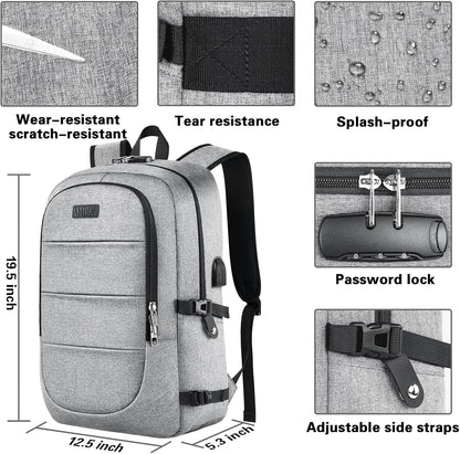 AMBOR Travel Laptop Backpack, 15.6-17.3 inch Anti Theft Business Laptop Backpack with USB Charging Port and Headphone Interface, Backpack for Men & Women, Grey