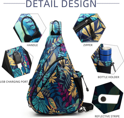 Water-Proof Sling bag/Crossbody Backpack/Shoulder Bag with USB Charging Port for Travel, Hiking, Cycling, Camping