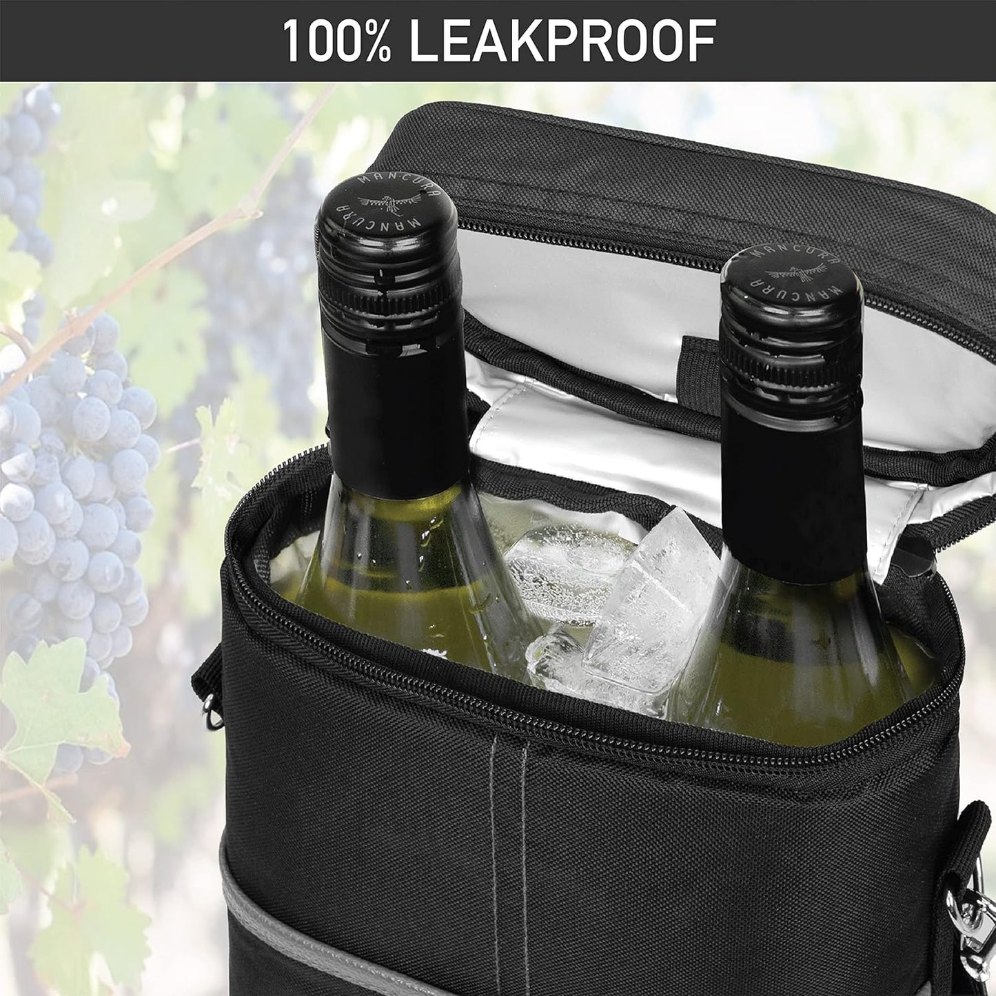OPUX 2 Bottle Wine Carrier Tote, Insulated Leakproof Wine Cooler Bag, Wine Travel Bag Tote for Picnic BYOB Beach, Portable Wine Bottle Carrying Case, Gift for Wine Lover Women Men Christmas, Dark Grey