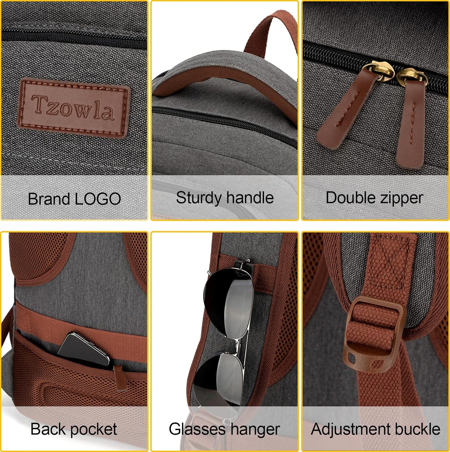 Tzowla Canvas Laptop Backpack, Bag for Men Women,Travel Work Rucksack Fits 17.3 Inch Laptop, Bookbag with USB Charging Port