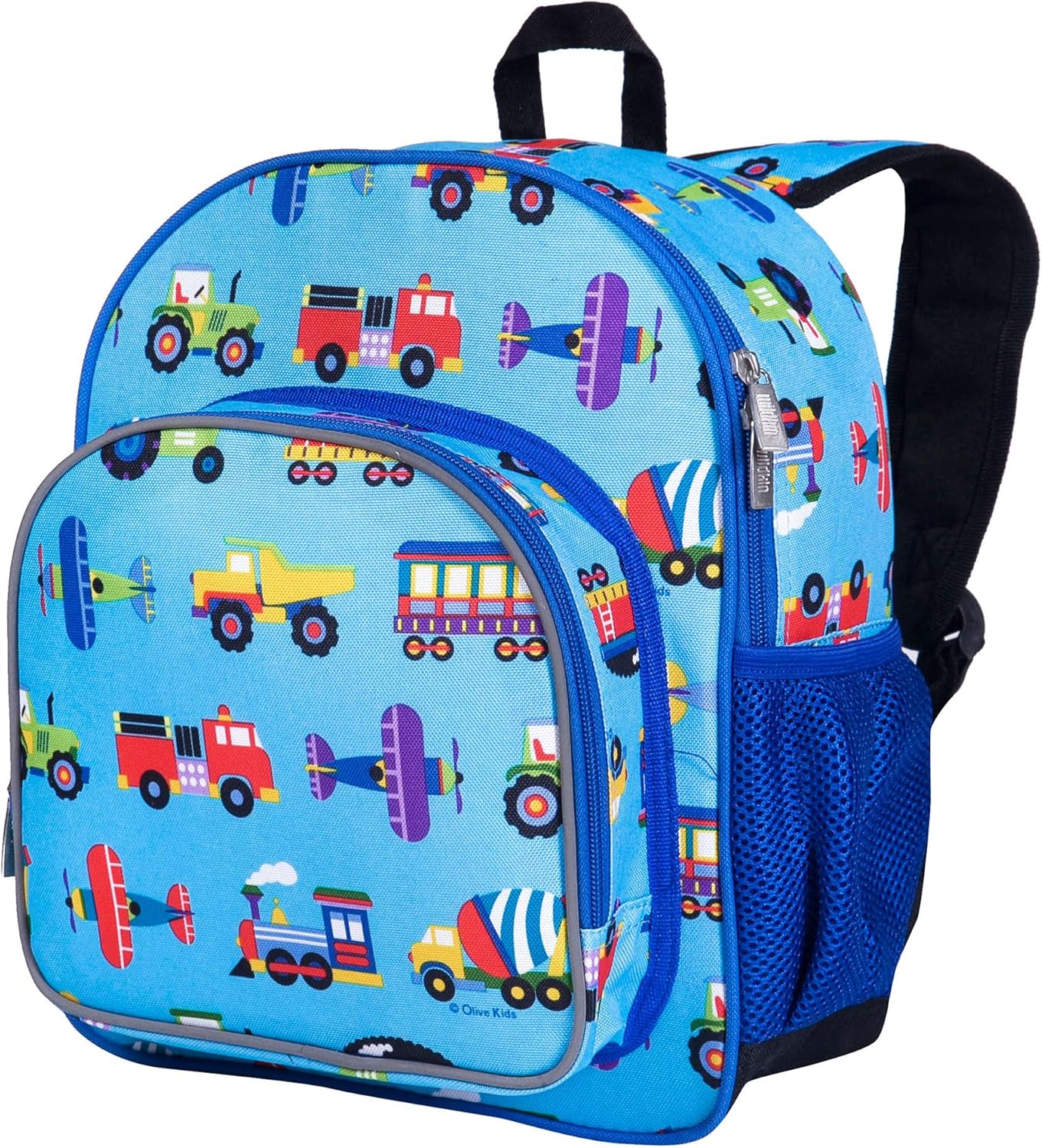 Wildkin 12-inch Kids Backpack – Padded, Adjustable, Ideal for Daycare & Travel - Trains, Planes, and Trucks