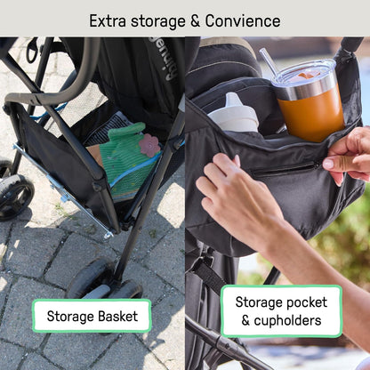 Ingenuity 3D Mini Convenience Stroller – Lightweight Stroller with Compact Fold, Multi-Position Recline, Canopy with Pop Out Sun Visor – Umbrella Stroller for Travel & More, Blue/Black