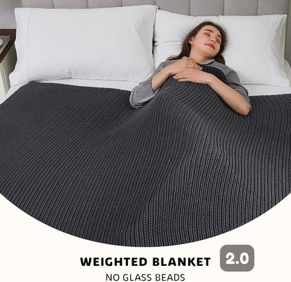 L'AGRATY Knitted Weighted Blanket - 50"x60" 10lbs Cooling Chunky Knit Heavy Blanket for Adults Braided Crochet Throw Thick Cable Yarn Knit Decorative No Beads Evenly Weighted Machine Washable