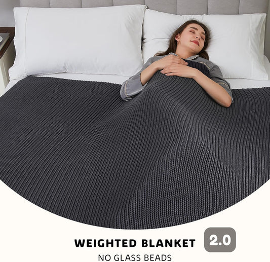 L'AGRATY Knitted Weighted Blanket - 60"x80" 15lbs Cooling Chunky Knit Heavy Blanket for Adults Braided Crochet Throw Thick Cable Yarn Knit Decorative No Beads Evenly Weighted Machine Washable
