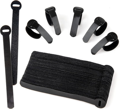 60x Cable Management Ties, Cord Wraps Black 6 Inches, Reusable Tidy Wire Ties for Cords, PC, TV, Computer & Desk