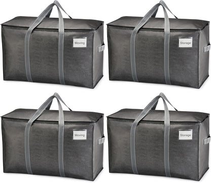 VENO 4 Pack Moving Bags, Heavy Duty, Moving Boxes Alternative, Packing Storage Supplies for Dorm Room Essentials with Zipper for Clothes, Extra Large Totes for Packaging (Dark Gray, 4 Pack)