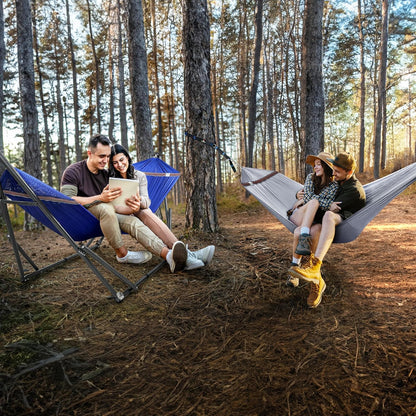 Tranquillo Combo x2 Hammocks with Stand for Outside & Tree Straps, Heavy Duty Hammock with Stand 600lbs for Indoor Outdoor Patio Backyard, x2 Hammocks for 2 Person, Portable Carrying Bags, Blue