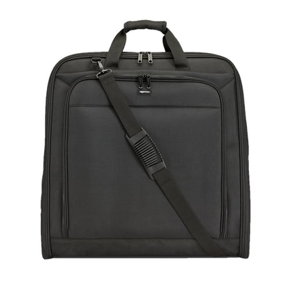 Amazon Basics 46" Premium Garment Bag for Travel, Suit Bag with Shoulder Strap for Suits and Dresses, 1680D Polyester Fabric, Exterior/Interior Pockets, Leather-reinforced Corners, Trifold, Black
