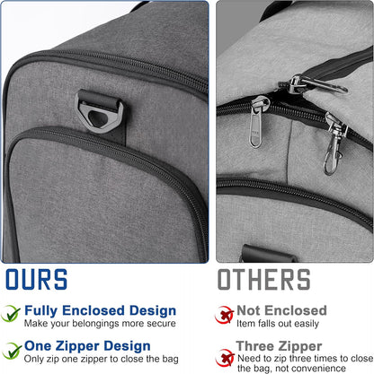 Convertible Duffle Bags for Travel Carry On Suit Duffle Bags with Shoulder Strap 2 in 1 Hanging Garment Duffle Bag for Men Women (Grey)