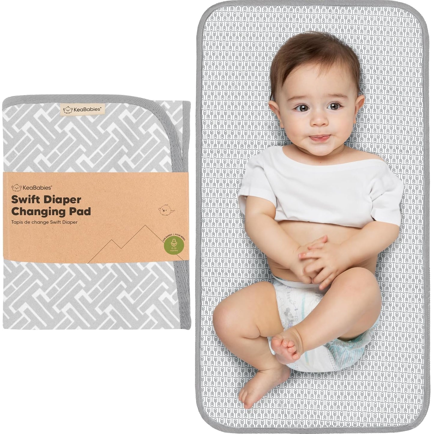 KeaBabies Portable Diaper Changing Pad, Easy Wipe Clean - Foldable Waterproof Baby Changing Mat for Diaper Bag, Compact, Lightweight, 25x13 Baby Changer Travel Essential, Machine Washable (Gray Mod)