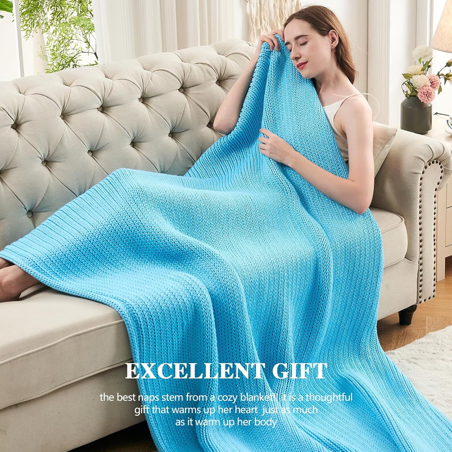 L'AGRATY Knitted Weighted Blanket - 60"x80" 15lbs Cooling Chunky Knit Heavy Blanket for Adults Braided Crochet Throw Thick Cable Yarn Knit Decorative No Beads Evenly Weighted Machine Washable