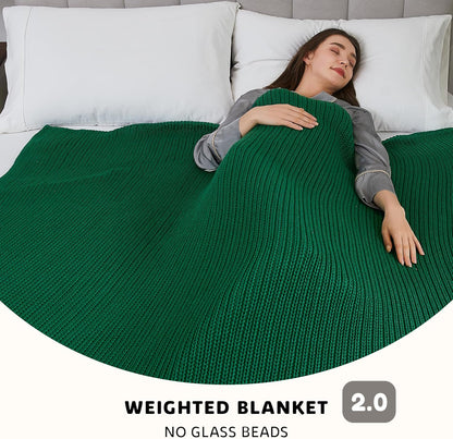 L'AGRATY Knitted Weighted Blanket - 50"x60" 7lbs Cooling Chunky Knit Heavy Blanket for Adults Braided Crochet Throw Thick Cable Yarn Knit Decorative No Beads Evenly Weighted Machine Washable