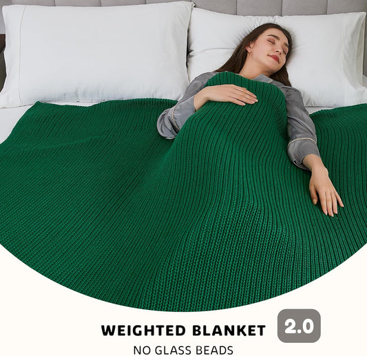 L'AGRATY Knitted Weighted Blanket - 50"x60" 7lbs Cooling Chunky Knit Heavy Blanket for Adults Braided Crochet Throw Thick Cable Yarn Knit Decorative No Beads Evenly Weighted Machine Washable