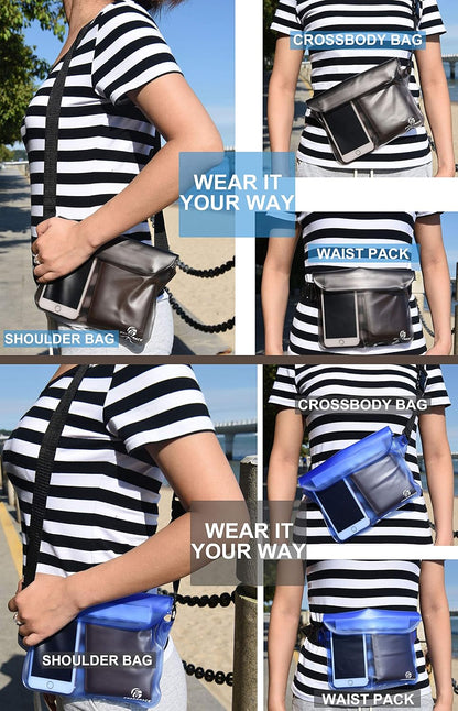 Freegrace Waterproof Pouches with Waist Strap / Pouch Case Bundle Set- Keep Your Phone & Valuables Dry and Safe - Waterproof Dry Bags for Boating Swimming Snorkeling Kayaking Beach Water Parks Pool