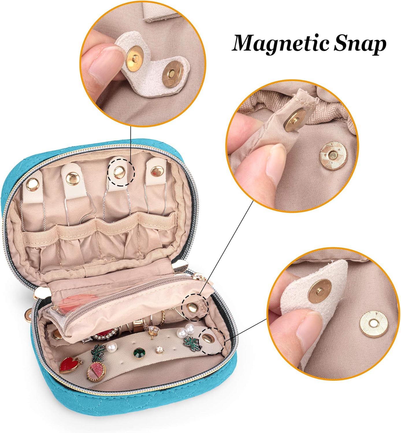 Teamoy Mini Jewelry Travel Case, Storage Organizer Bag for Earrings, Necklace, Rings, Teal