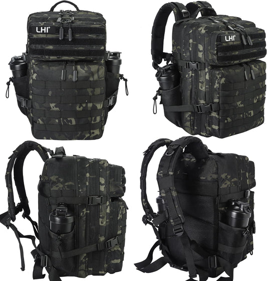 LHI Military Tactical Backpack for Men and Women 45L Army 3 Days Assault Pack Bag Large Rucksack with Molle System - Black CP