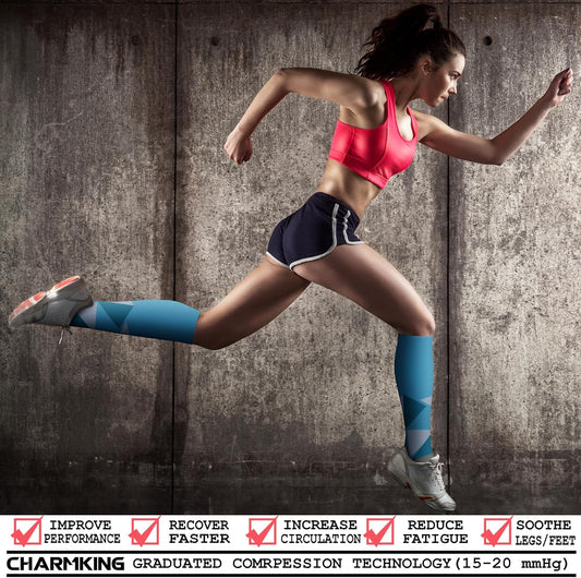 CHARMKING Compression Socks for Women & Men Circulation (3 Pairs) 15-20 mmHg is Best Support for Athletic Running Cycling