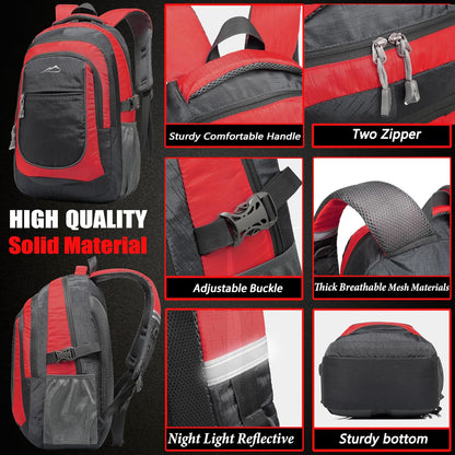 ProEtrade Backpack Bookbag for College Sturdy Travel Business Hiking Fit Laptop Up to 15.6 Inch Multi Compartment Gifts for Men Women Night Light Reflective (red)
