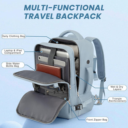 Travel Backpack, Carry on Flight Approved Backpack with Multi-Pockets, TSA Waterproof 17.3inch Laptop Backpack, Personal Item Travel Bag for Men Women, Light Blue