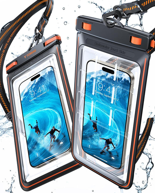 TORRAS 2 Pack IPX8 Waterproof Phone Pouch Floating, Underwater Screen Touchable, Waterproof Phone Case with Lanyard for iPhone 16 Pro Max 15 14 S24, Cell Phone Dry Bag Cruise Essentials 7.0", Black