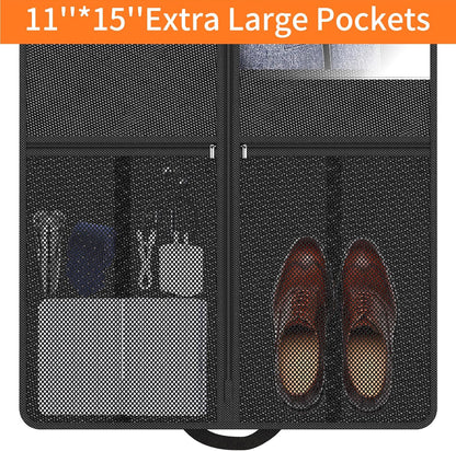 Suit Garment Clothes Travel Bag: 43 inch Lightweight Foldable Black Short Fabric Breathable - Hanging Storage Cover Pockets Zipper for Men - Wardrobe Carry Coat Jacket Uniform Tuxedo Shirt