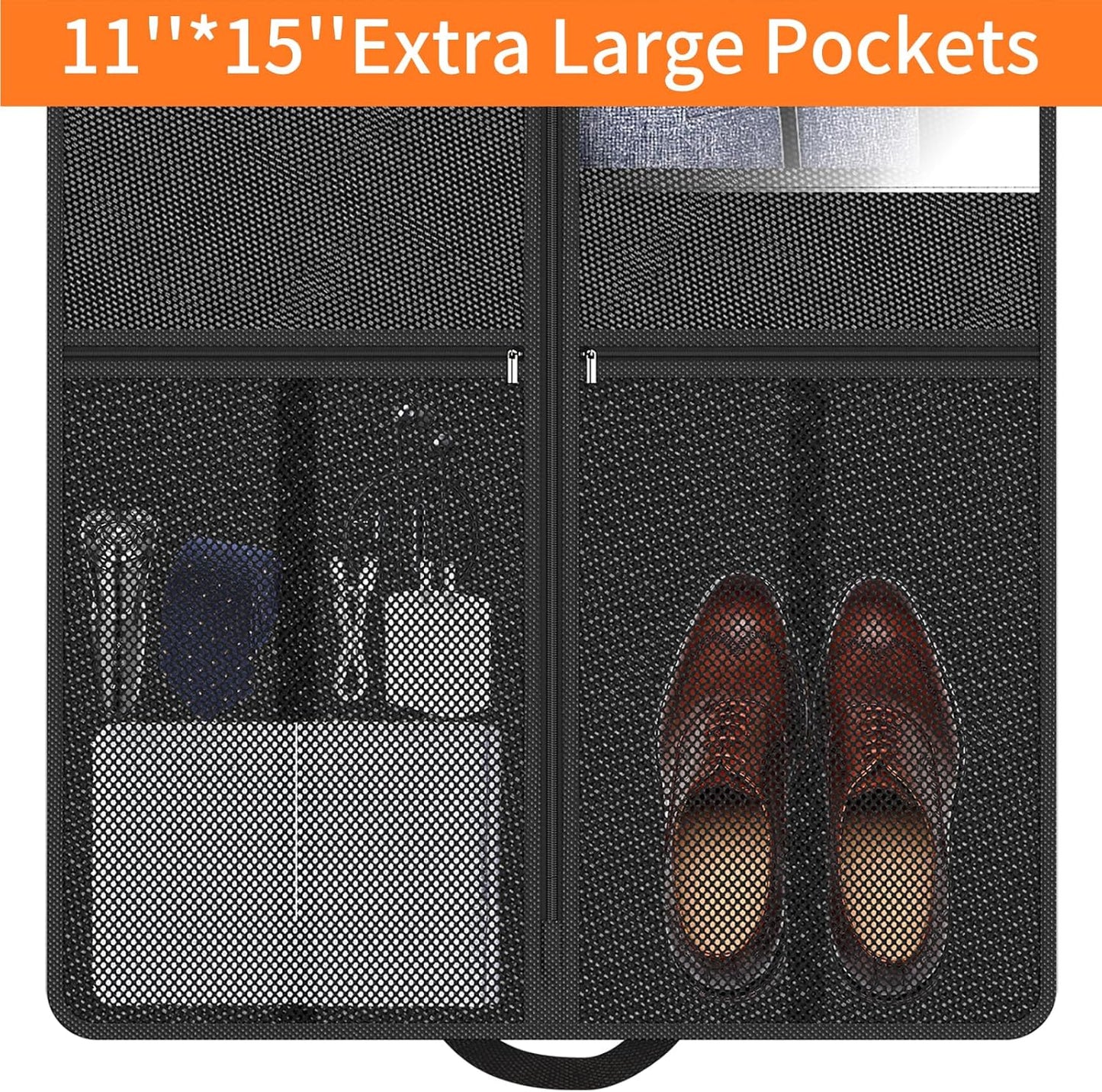 Travel Garment Bag Suits Clothes : 43 Inch 5 Packs Lightweight Breathable Zippered Black Fabric - Clothes Carry Short Men - Wardrobe Carry Coat Jacket Uniform Tuxedo Shirt