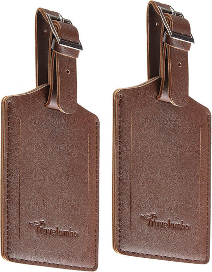 Travelambo Luggage Tags for Suitcases PU Leather Travel Tags Bag Tags Privacy Protection Travel Essentials