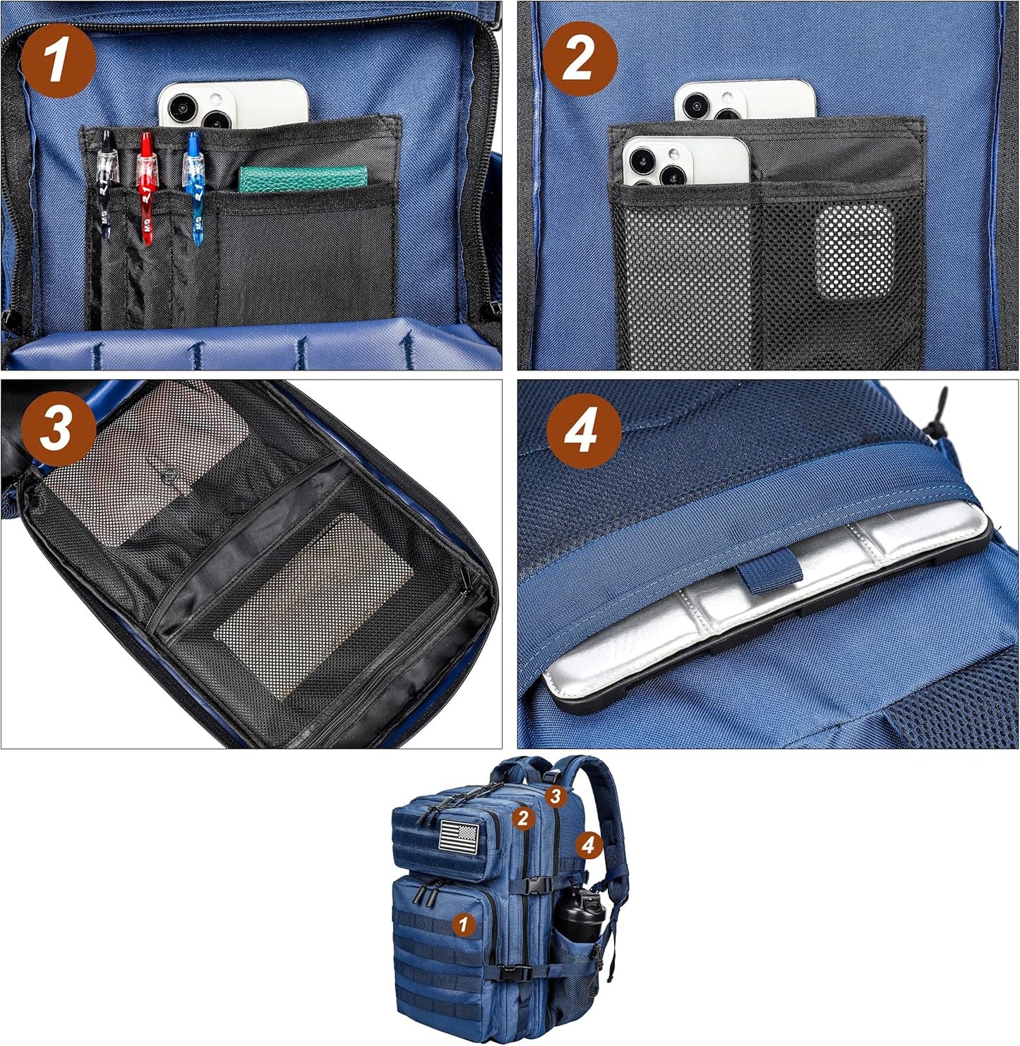 LHI Military Tactical Backpack for Men and Women 45L Army 3 Days Assault Pack Bag Large Rucksack with Molle System - Blue