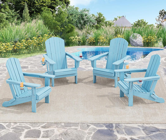 SERWALL Adirondack Chair with Cup Holders - Composite Adirondack Chairs HDPE Outdoor Chairs All Weather Use- Light Blue