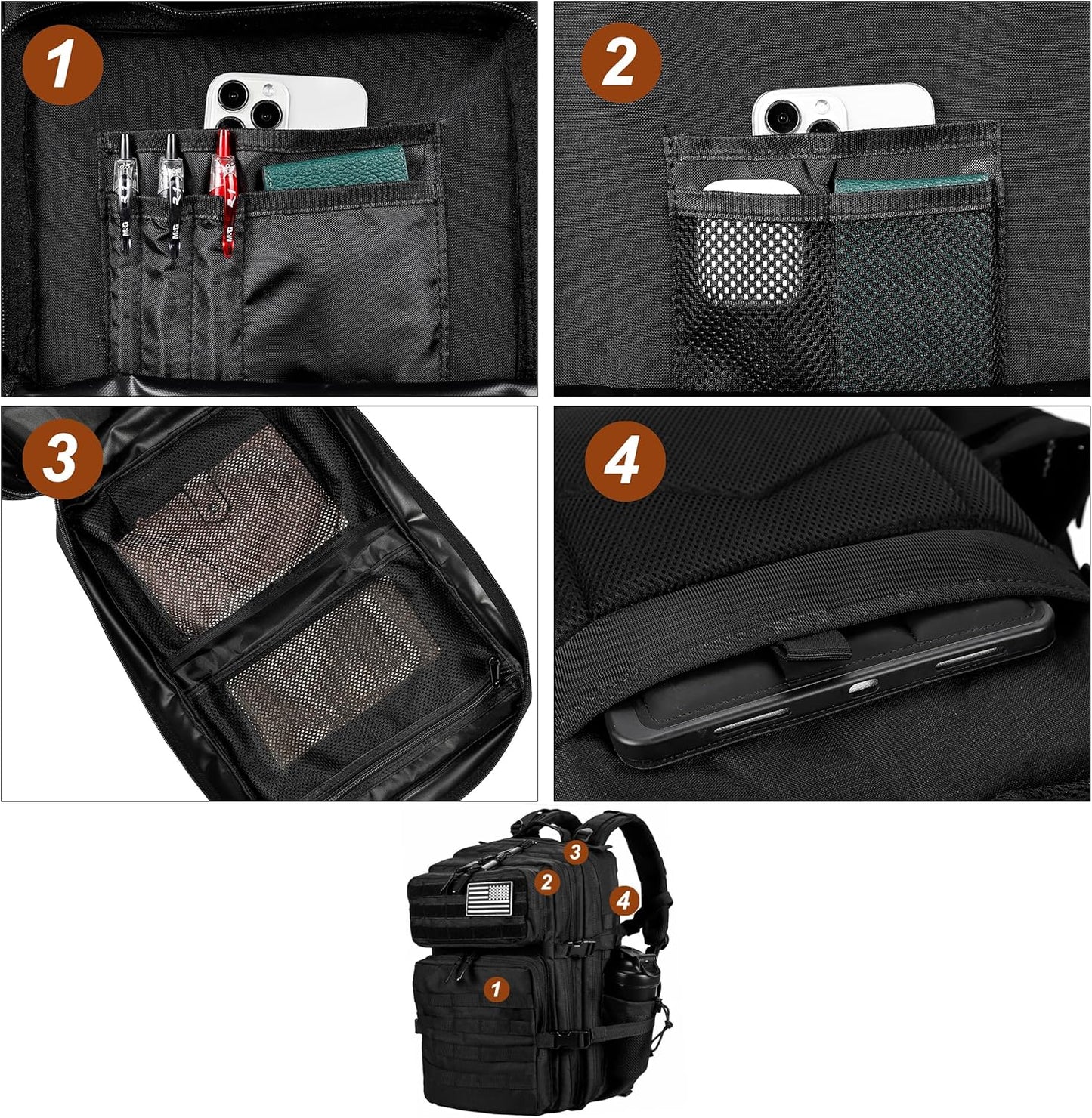 LHI Military Tactical Backpack for Men and Women 45L Army 3 Days Assault Pack Bag Large Rucksack with Molle System - Black