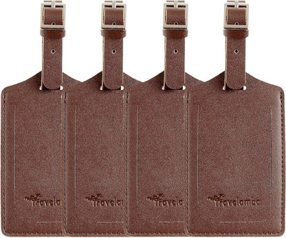 Travelambo Luggage Tags for Suitcases PU Leather Travel Tags Bag Tags Privacy Protection Travel Essentials