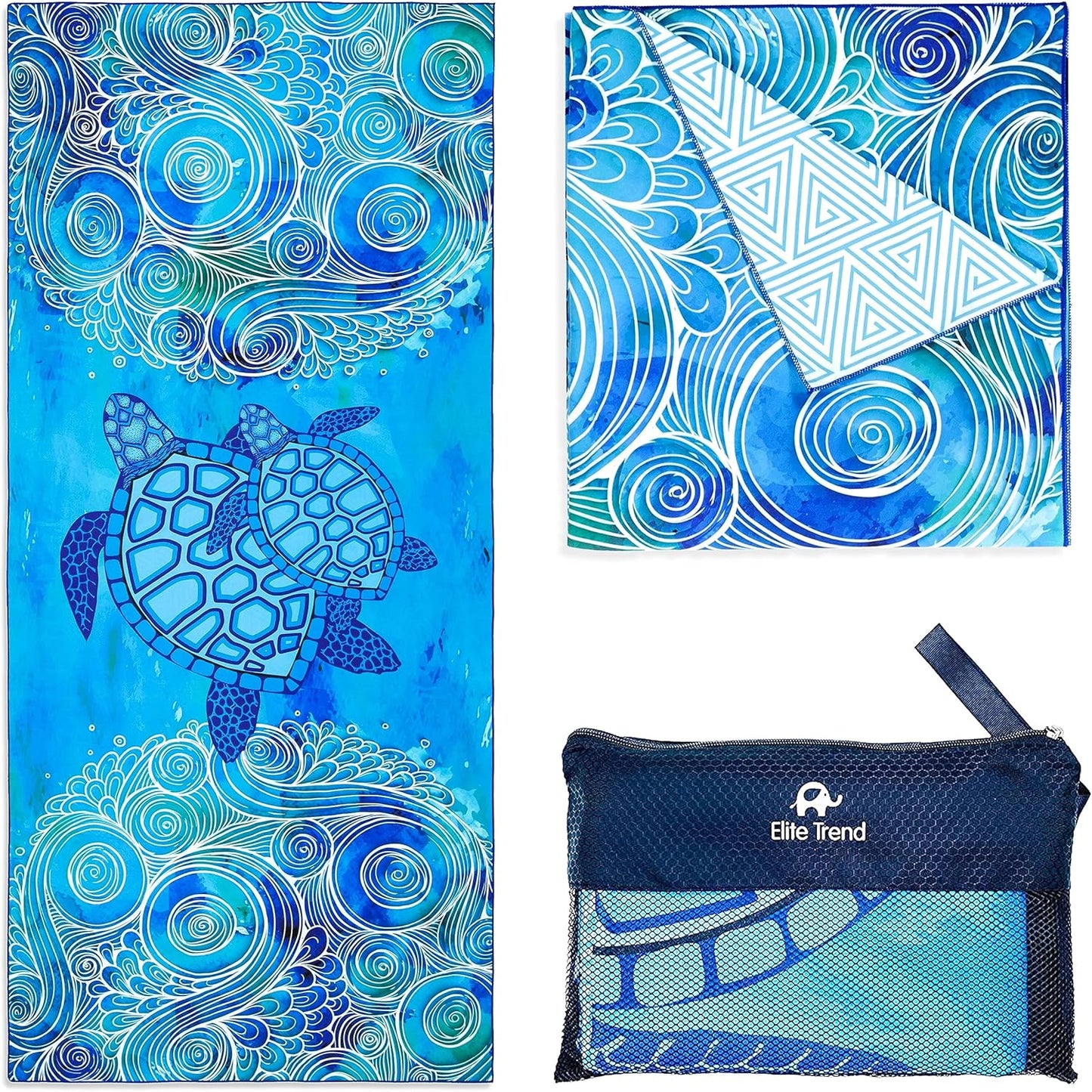 Elite Trend Microfiber Beach Towel for Adults with Bag - Extra Large 78x35 inch Lightweight Sand Free Quick Dry Towel for Travel, Swimming, Yoga, Camping (Sea Turtle)