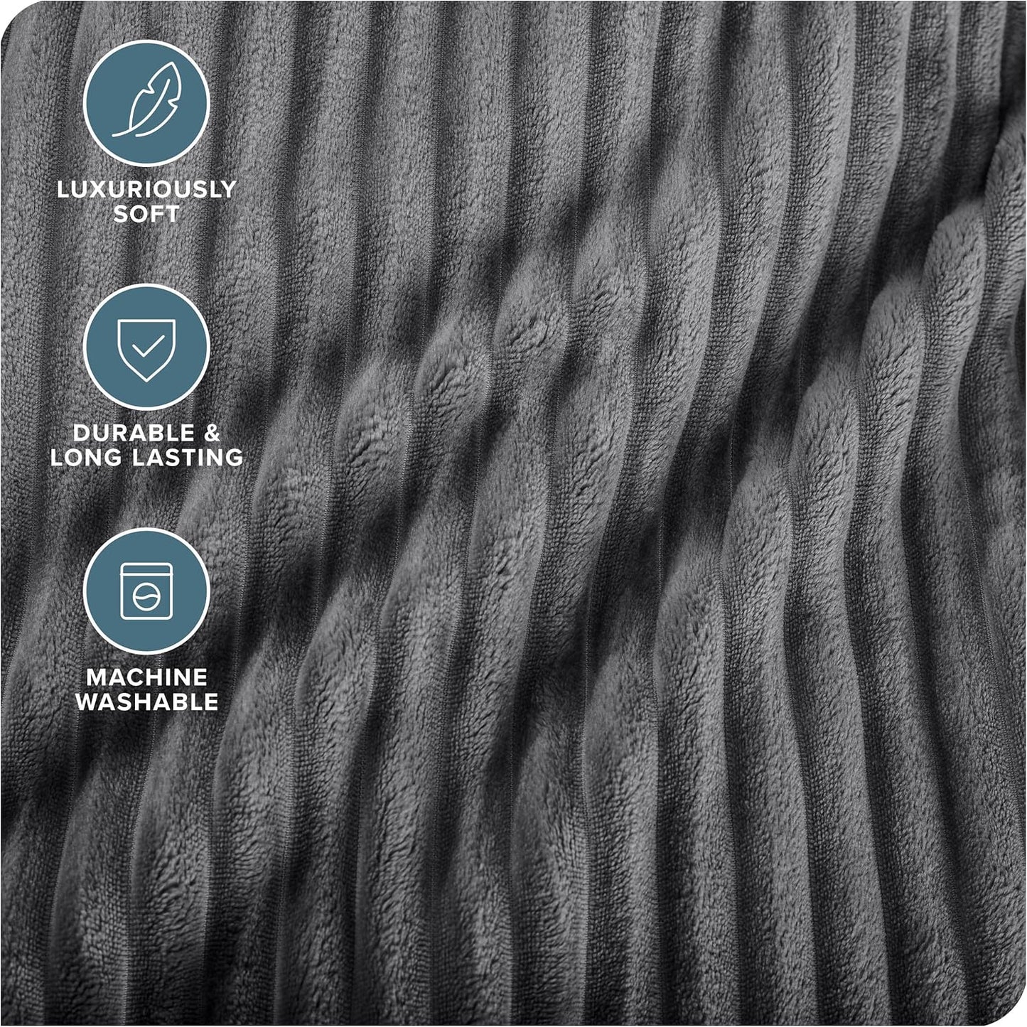 Bare Home Textured Fleece Blanket - Full/Queen - Ultra-Soft Lightweight for Bed, Sofa, and Couch - Luxury Microplush - Cozy Warm Blanket (Full/Queen, Ribbed Grey)