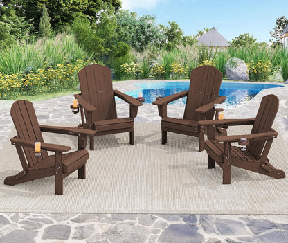 SERWALL Adirondack Chair with Cup Holders - Composite Adirondack Chairs Set of 8 HDPE Outdoor Chairs All Weather Use- Coffee